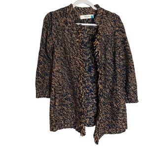 Anthropologie SPARROW Marled Peat Cardigan Open Front SIZE S Linen Blend Fringe